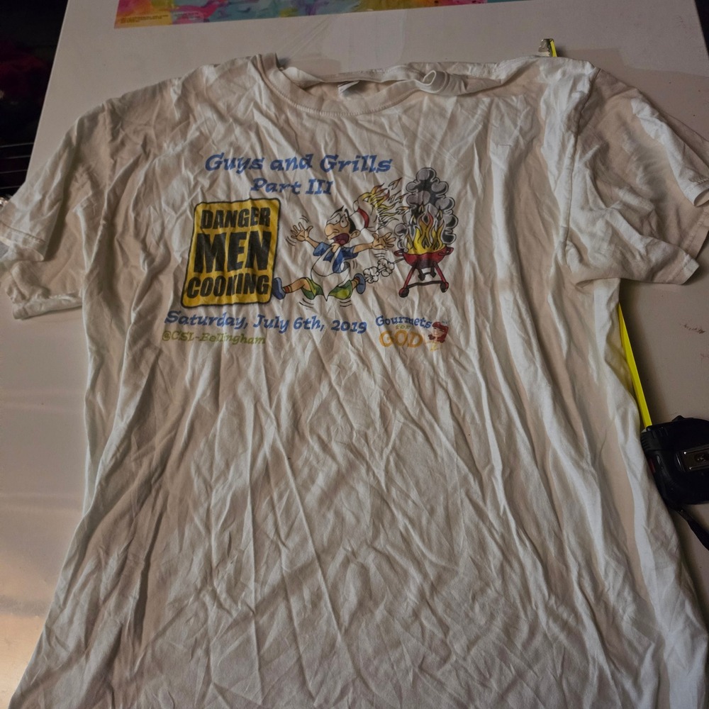 Fruit of the Loom Danger Men Cooking Guys and Grills T-Shirt White XL 2019 BBQ